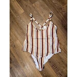 Cupshe One-Piece Vertical Striped Swimsuit with Adjustable Straps, Size 2X